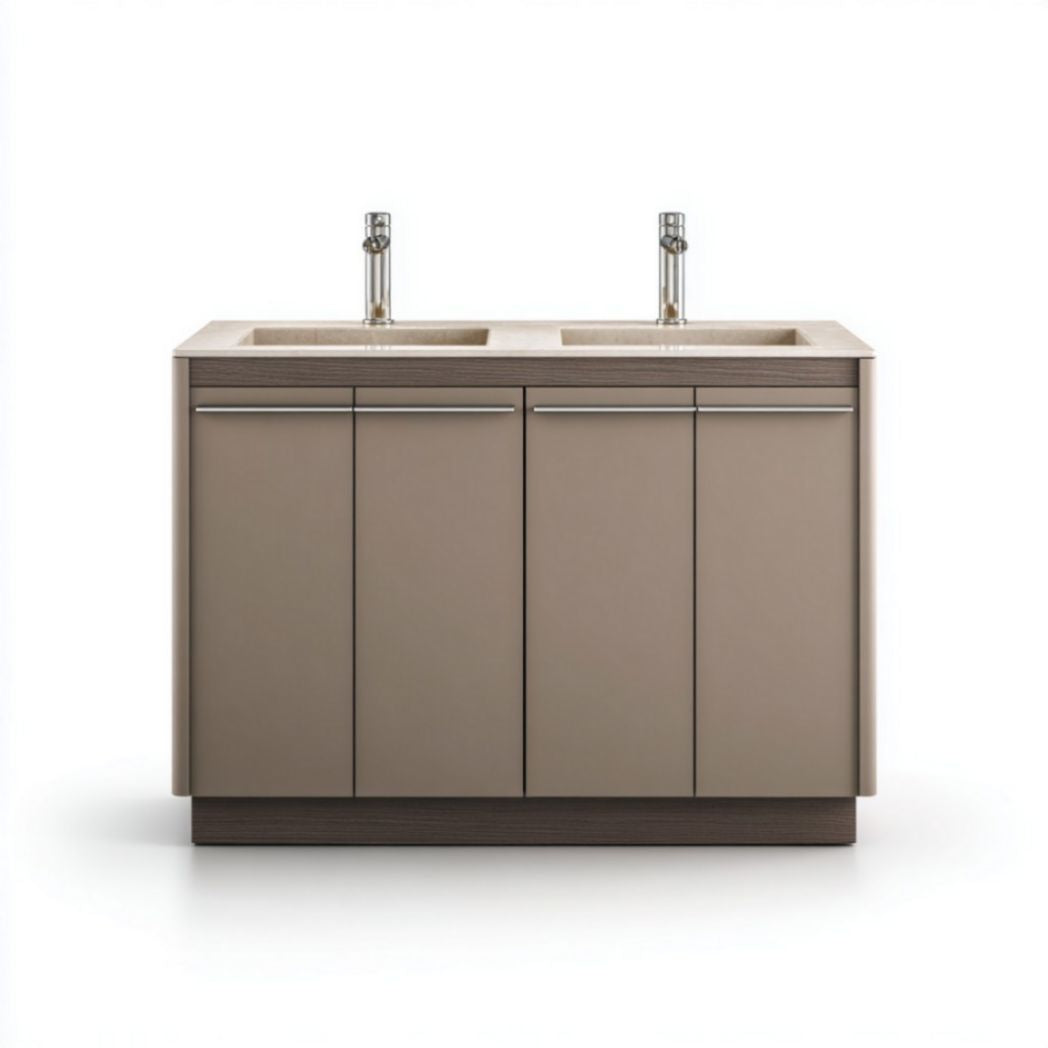 Mobile Bagno Doppio con Quattro Ante in Pannello di Particelle e Doppio Lavabo Integrato