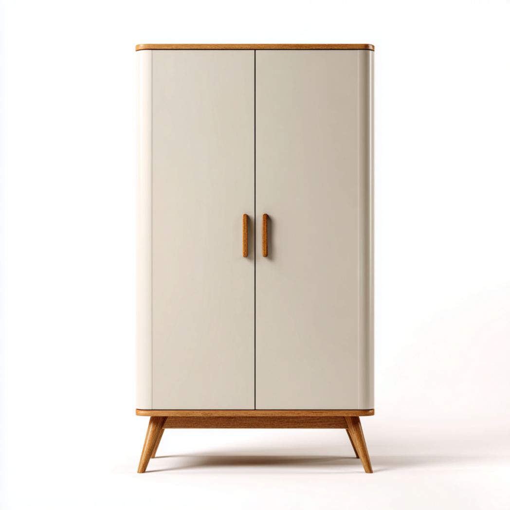 Armadio a 2 Ante in Legno di Rovere con Finitura Beige Opaco