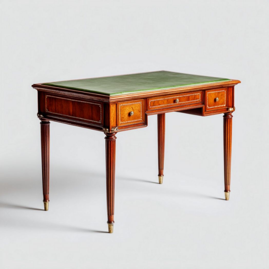 Scrivania da ufficio, piano tavolo rivestito di verde