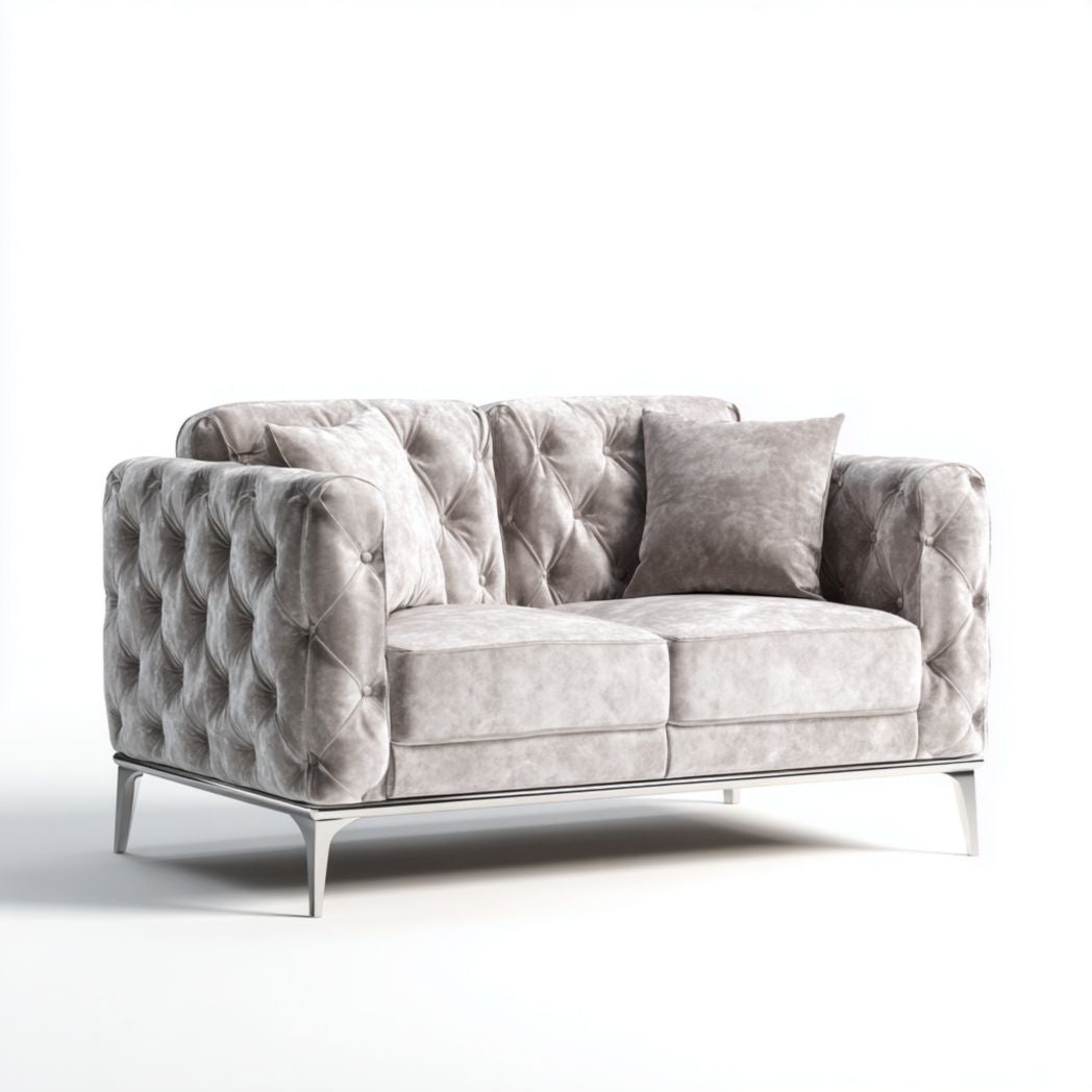 Divano 2 posti con braccioli imbottiti e cuscini